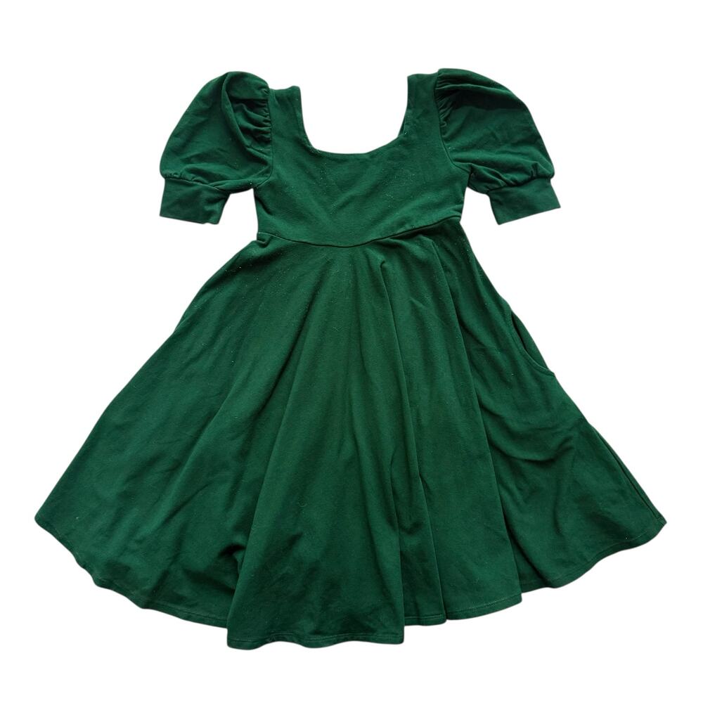Classic Puff-Sleeve Green Kids Dress